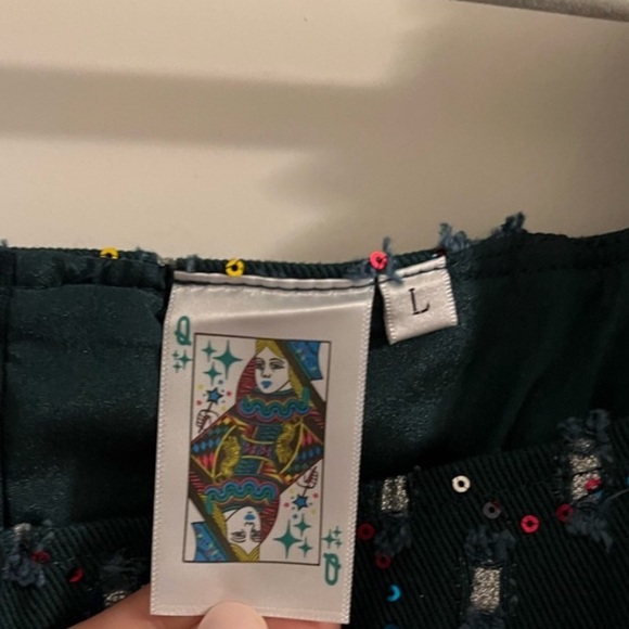 Queen of Sparkles Dark Green Denim Drop Waist Sequin Dress Size Large - Picture 6 of 16